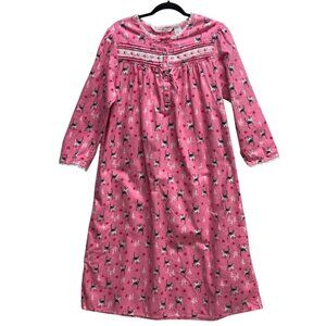 Jasmine Rose Cat Print Flannel Nightgown, Petite Medium, Cotton Pink Gray Kitty